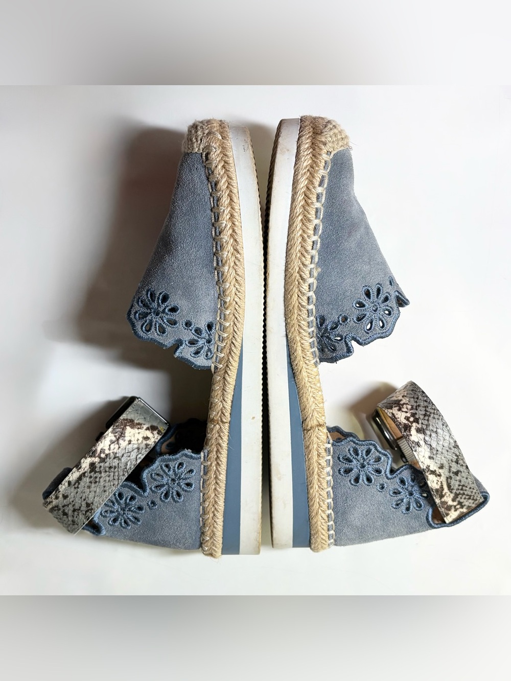 Crown Vintage Brixie Powder Blue Espadrille Leather Scalloped Embroider Size 7 - Picture 8 of 14